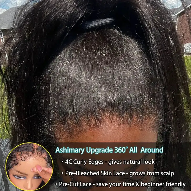 18-inch Kinky Curly 4C Edges Invisi Strap Laid Flat 360 Lace Wig Fresh Length