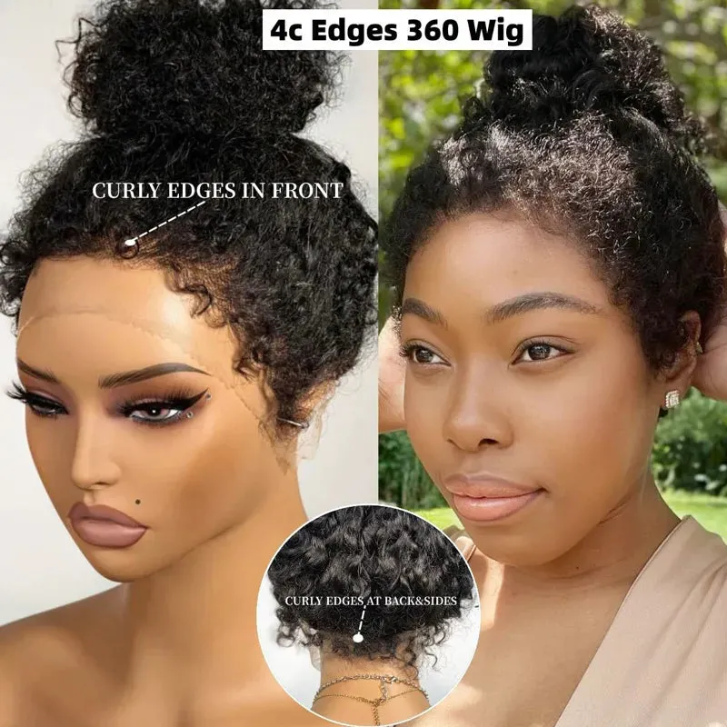 18-inch Kinky Curly 4C Edges Invisi Strap Laid Flat 360 Lace Wig Fresh Length