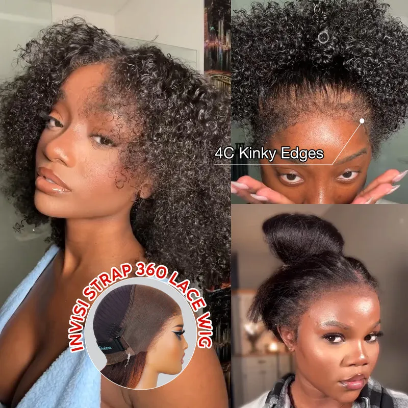 18-inch Kinky Curly 4C Edges Invisi Strap Laid Flat 360 Lace Wig Fresh Length