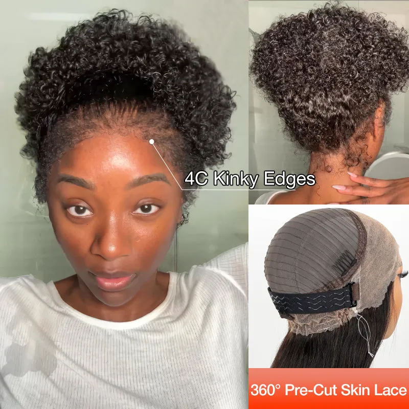 18-inch Kinky Curly 4C Edges Invisi Strap Laid Flat 360 Lace Wig Fresh Length