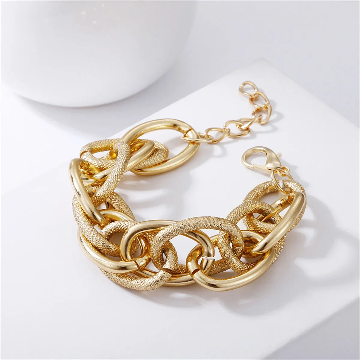 18K Gold-Plated Diamond-Cut Crossing Chain Bracelet