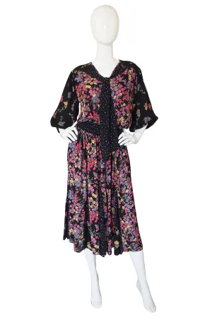 1970s Diane Freis Print Georgette Dress