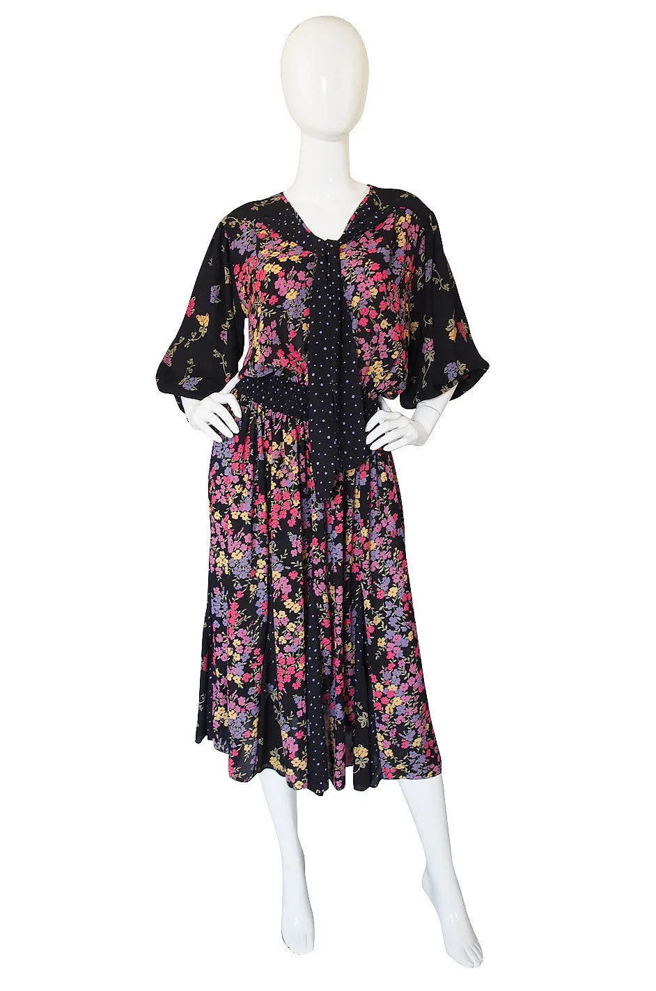 1970s Diane Freis Print Georgette Dress
