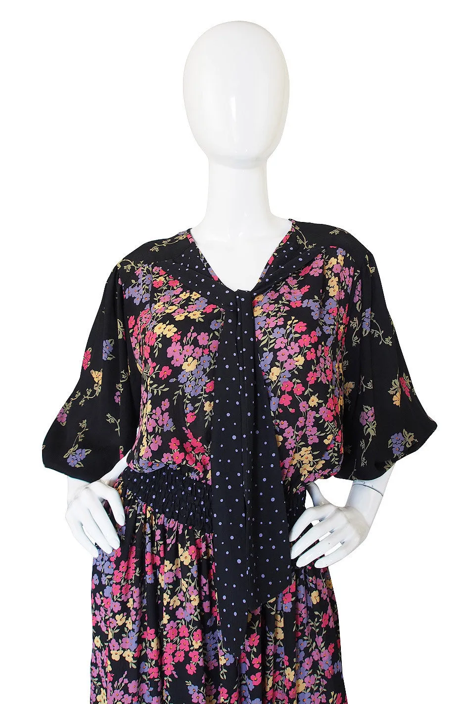 1970s Diane Freis Print Georgette Dress