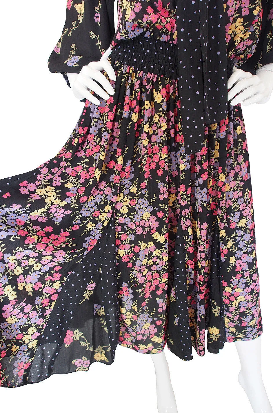 1970s Diane Freis Print Georgette Dress