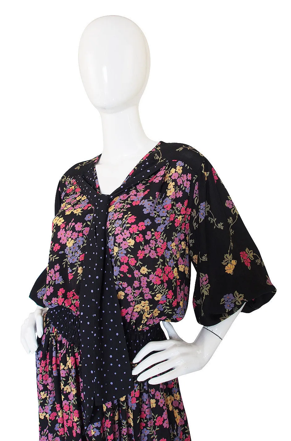 1970s Diane Freis Print Georgette Dress