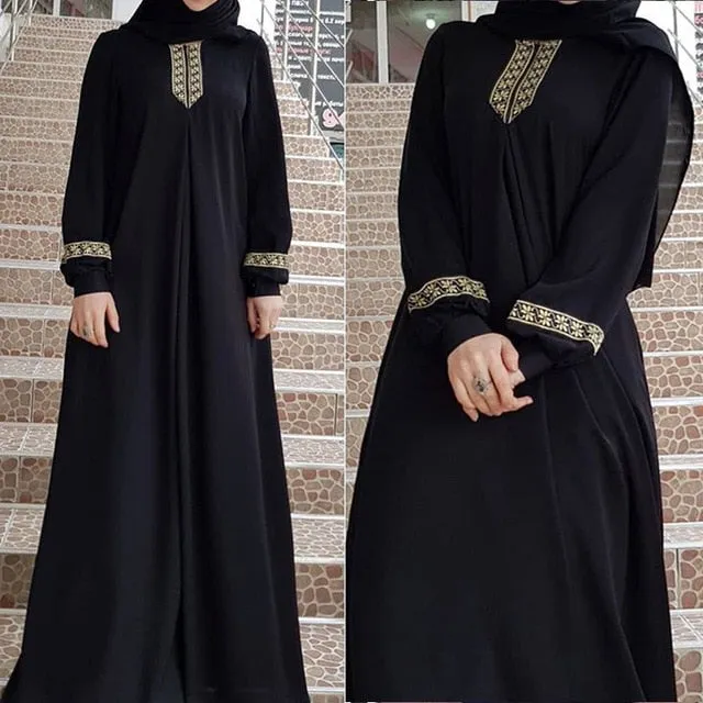 2020 New Women's Fashion Muslim Dress Vintage Islamic Loose Clothing Elegant Dubai Turkish Long Sleeve Party Dresses