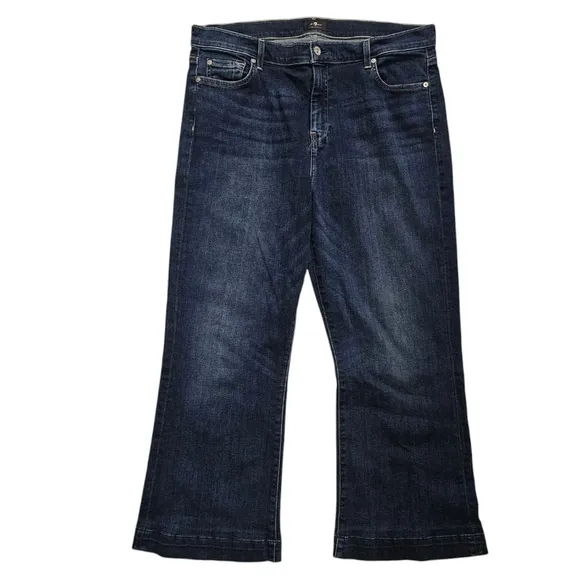 7 for All Mankind Women's Dark Wash Blue Flare Crop Jeans - Size 34 7FAM