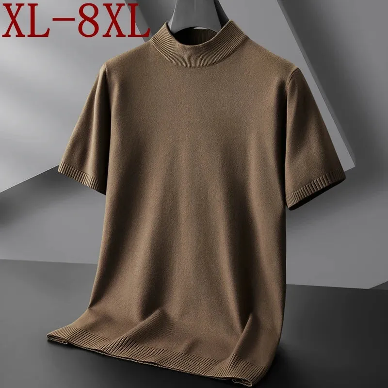 8XL 7XL 6XL 2024 New Fall Winter High End Wool Turtleneck Sweater Men Short Sleeve Mens Pullover Sweaters Soft Warm Pull Homme
