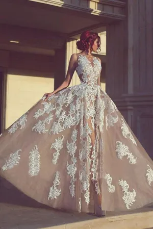 A-line Long Appliques Wedding Dresses,Charming Sleeveless Prom Dress OK779