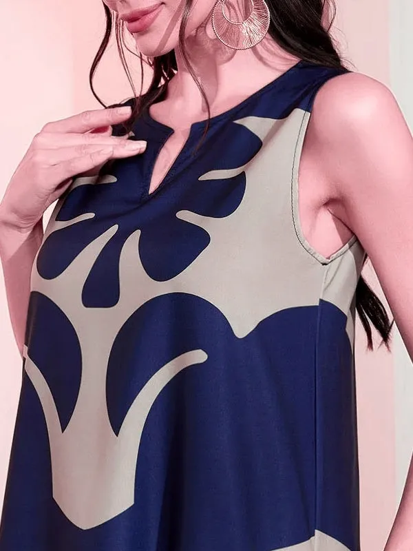 Abstract Print Sleeveless Maxi Dress