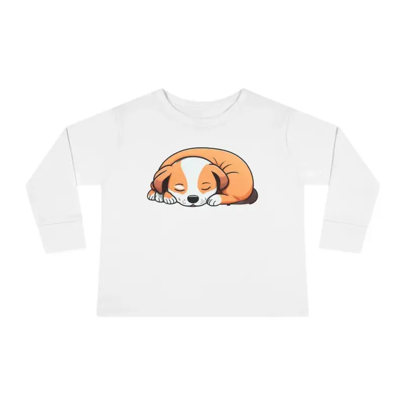 Adorable Cute Dog Sleeping Toddler Long Sleeve Tee