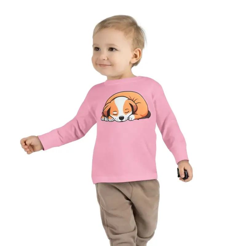 Adorable Cute Dog Sleeping Toddler Long Sleeve Tee