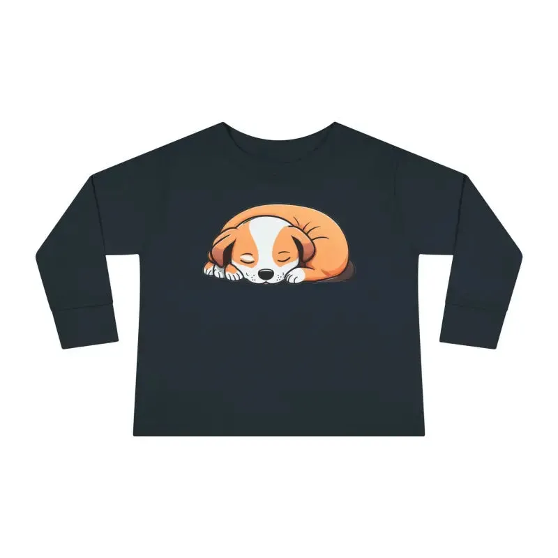 Adorable Cute Dog Sleeping Toddler Long Sleeve Tee