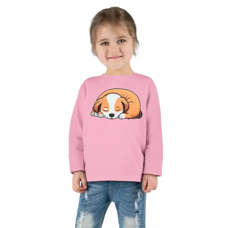 Adorable Cute Dog Sleeping Toddler Long Sleeve Tee