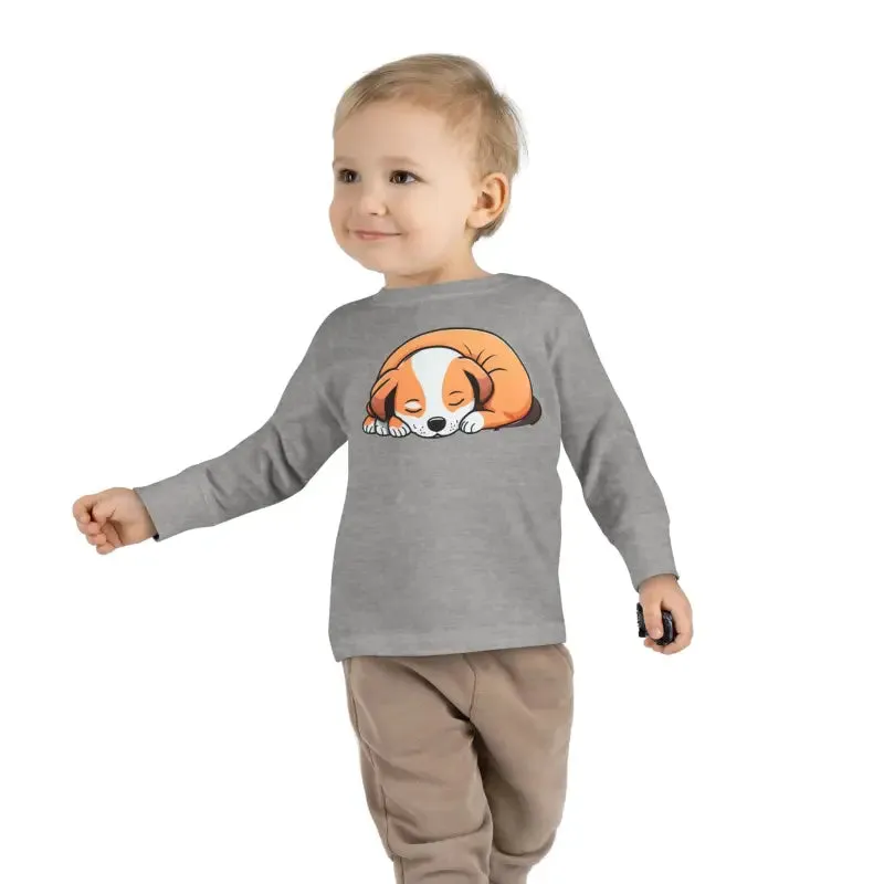 Adorable Cute Dog Sleeping Toddler Long Sleeve Tee