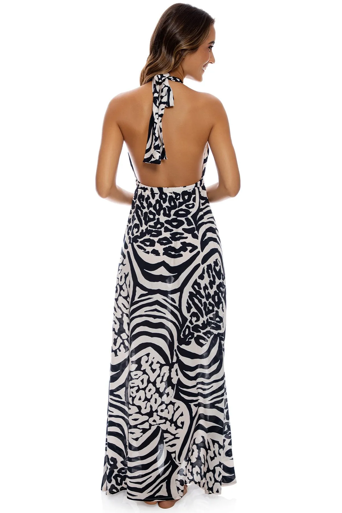ALL THE SKINS - Deep Plunge Long Dress • Multicolor