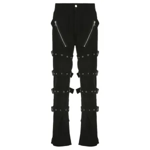American Street Heavy Industry Eyelet Zipper Dark Style Jeans Women's Low Waist Niche Personality Fried Street TrousersinsTide