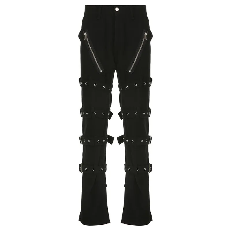 American Street Heavy Industry Eyelet Zipper Dark Style Jeans Women's Low Waist Niche Personality Fried Street TrousersinsTide
