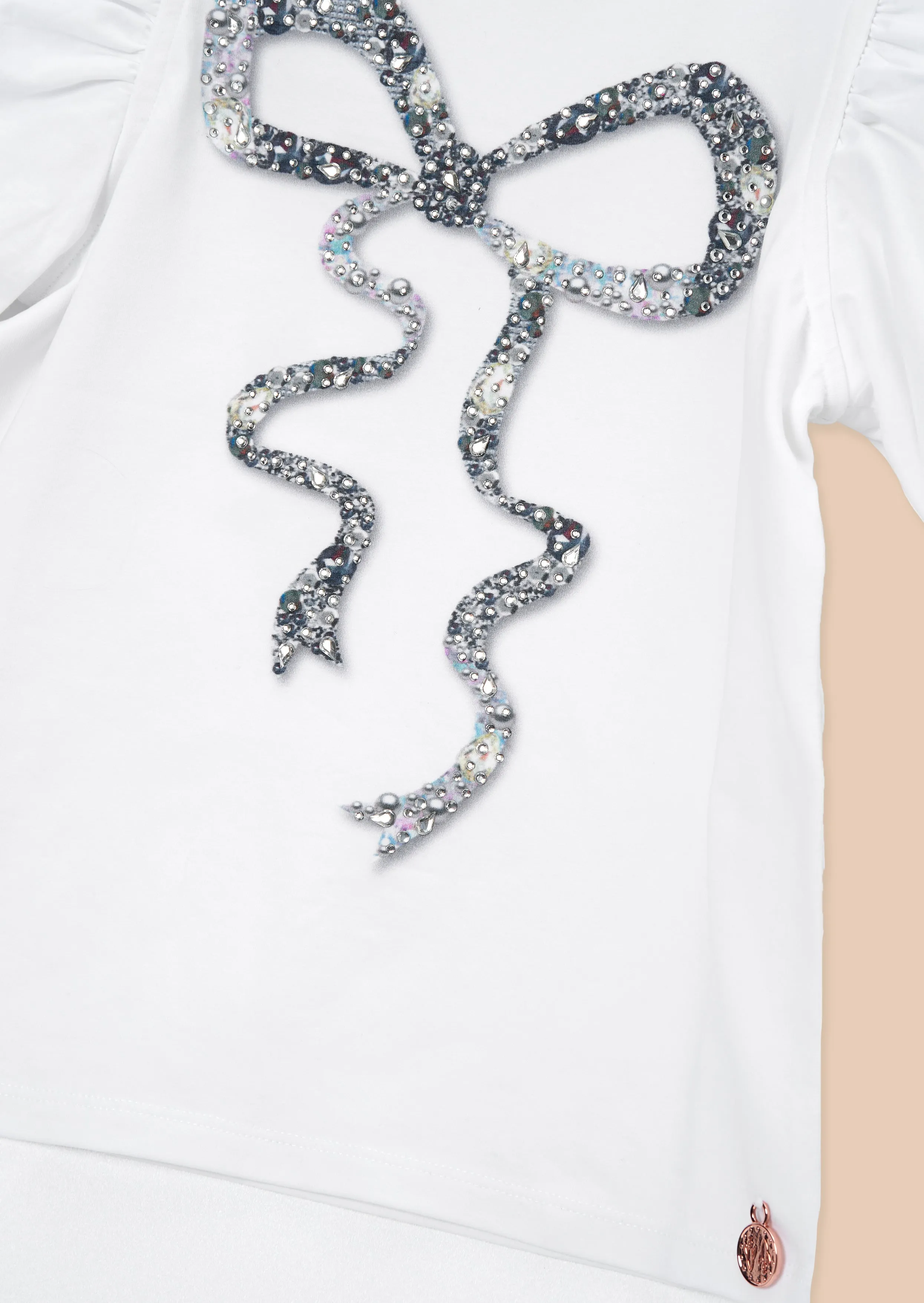 Aofie White Diamante Bow T Shirt