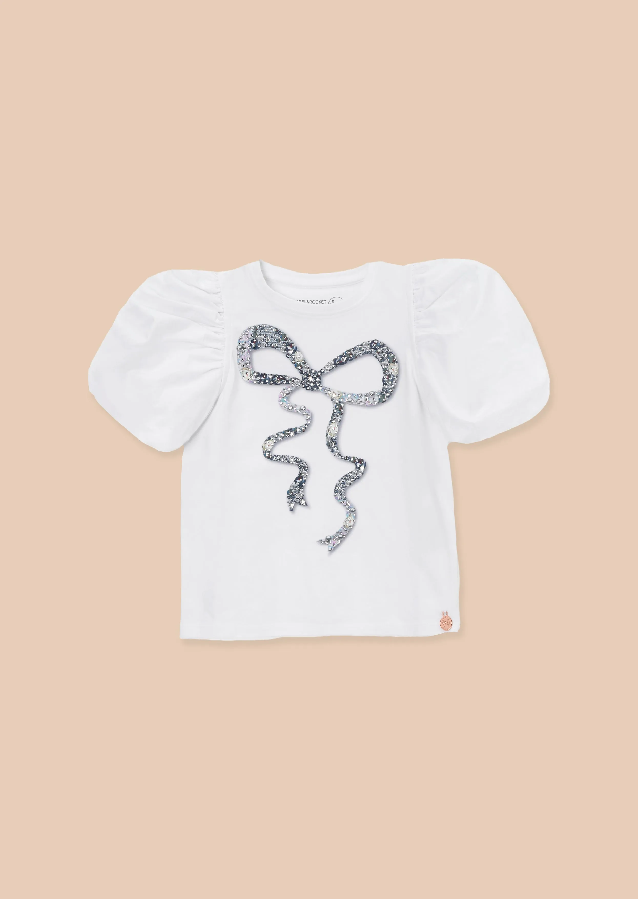 Aofie White Diamante Bow T Shirt