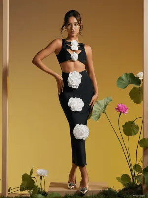 Atreyu Sleeveless Flower Cutout Bandage Midi Dress