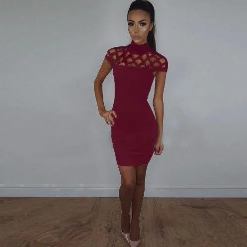 Autumn Women Dress Hollow Out Bodycon Dress Bandage Slim Night Club Party Dresses Dress LJ5669R