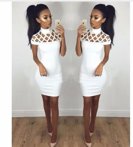 Autumn Women Dress Hollow Out Bodycon Dress Bandage Slim Night Club Party Dresses Dress LJ5669R
