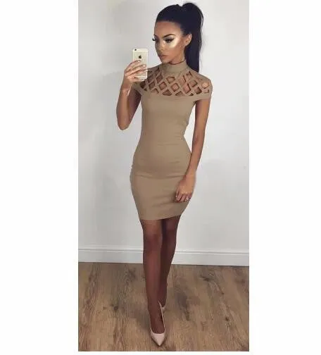 Autumn Women Dress Hollow Out Bodycon Dress Bandage Slim Night Club Party Dresses Dress LJ5669R