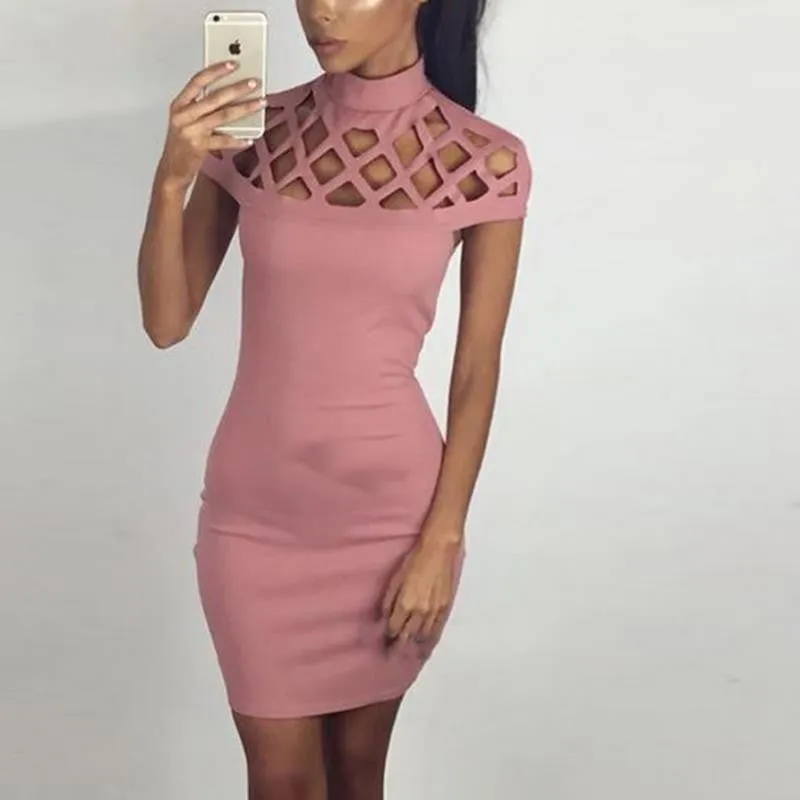 Autumn Women Dress Hollow Out Bodycon Dress Bandage Slim Night Club Party Dresses Dress LJ5669R