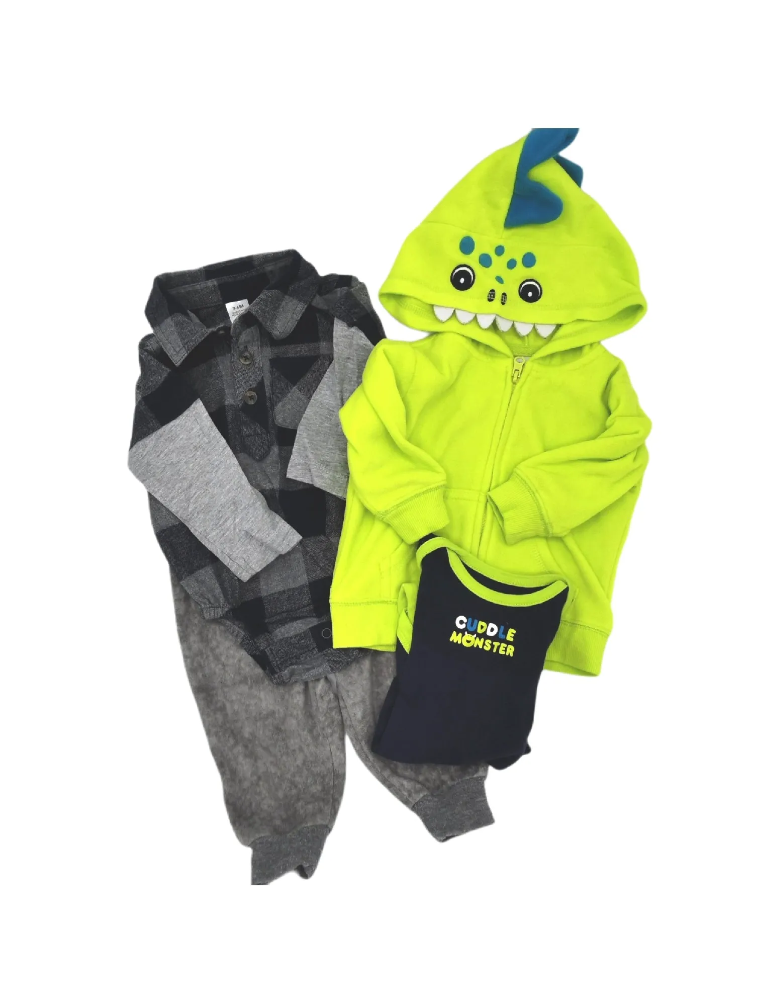 BABY BOY SIZE 3/6 MONTHS - GEORGE, 4 Piece Fall Outfit, Fleece & Flannel EUC B18