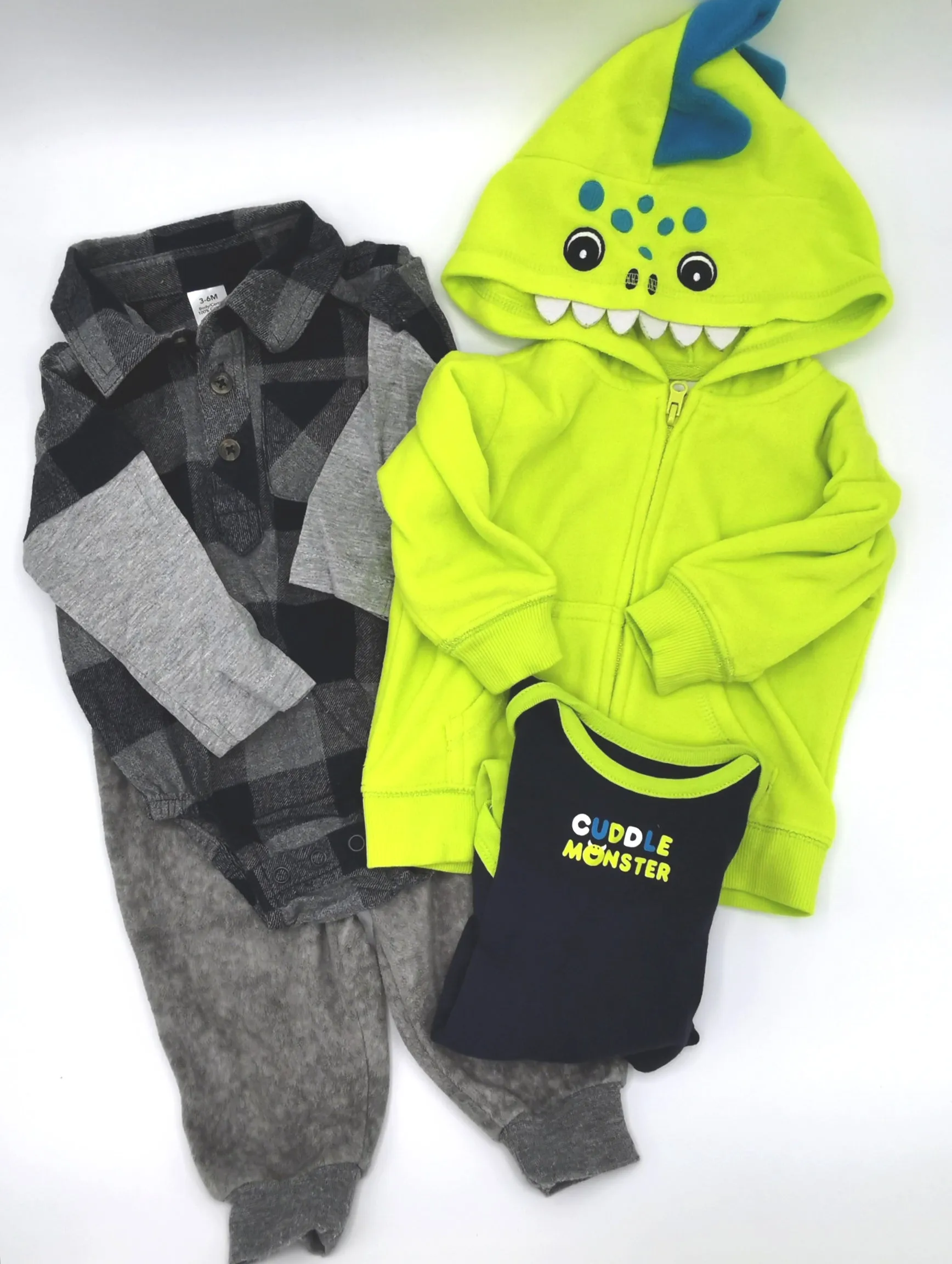BABY BOY SIZE 3/6 MONTHS - GEORGE, 4 Piece Fall Outfit, Fleece & Flannel EUC B18