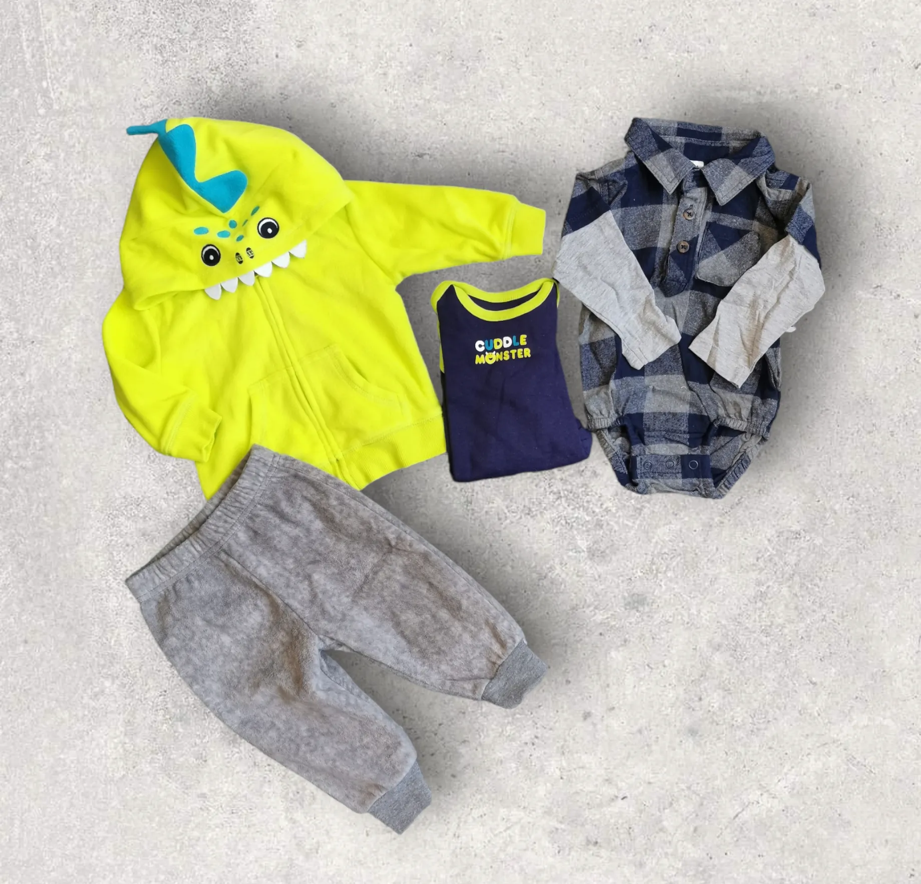 BABY BOY SIZE 3/6 MONTHS - GEORGE, 4 Piece Fall Outfit, Fleece & Flannel EUC B18
