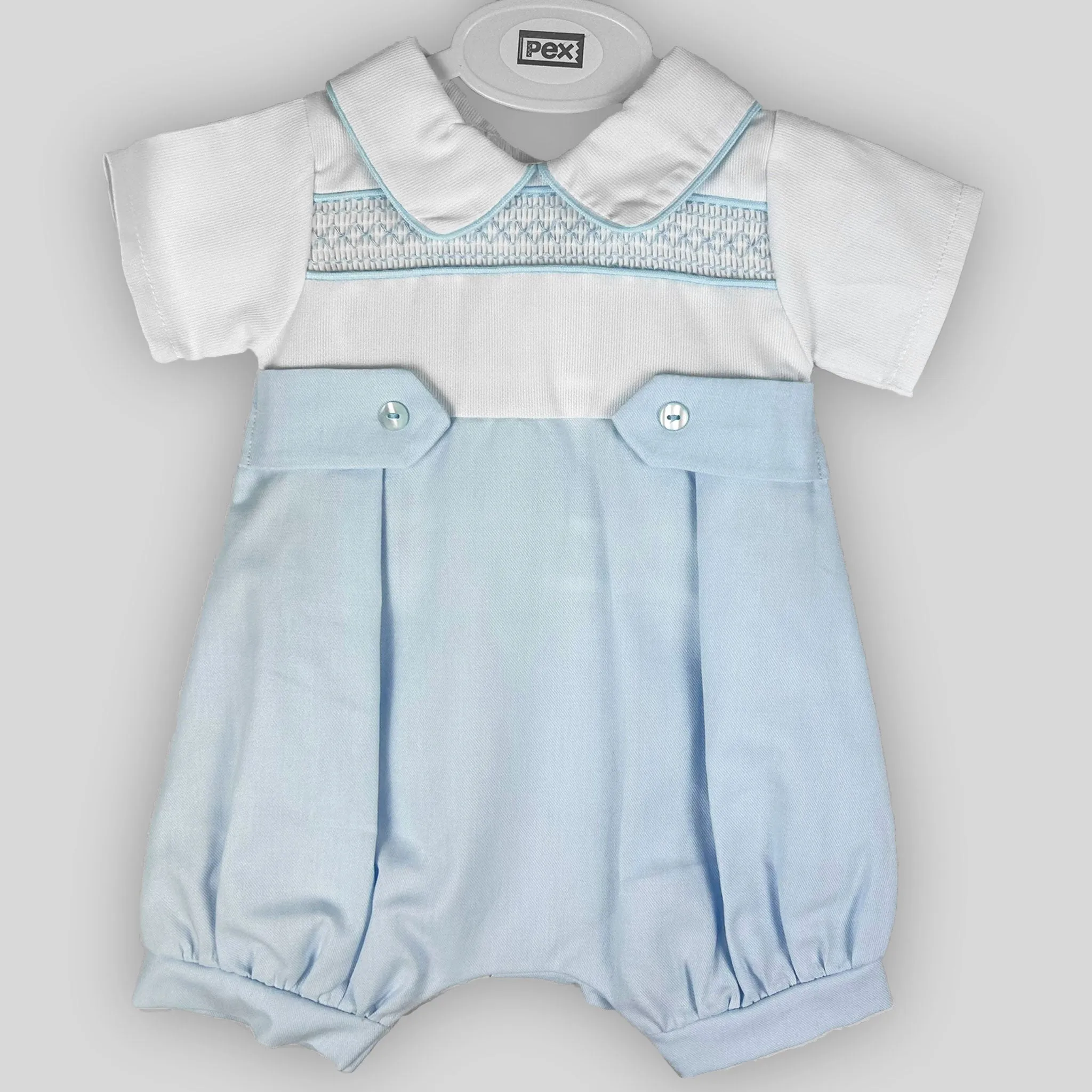 Baby Boys Baby Blue & White Smocked Summer Romper – Pex