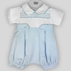Baby Boys Baby Blue & White Smocked Summer Romper – Pex