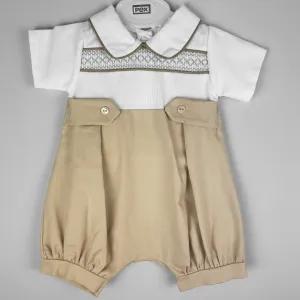 Baby Boys Beige & White Smocked Summer Romper – Pex