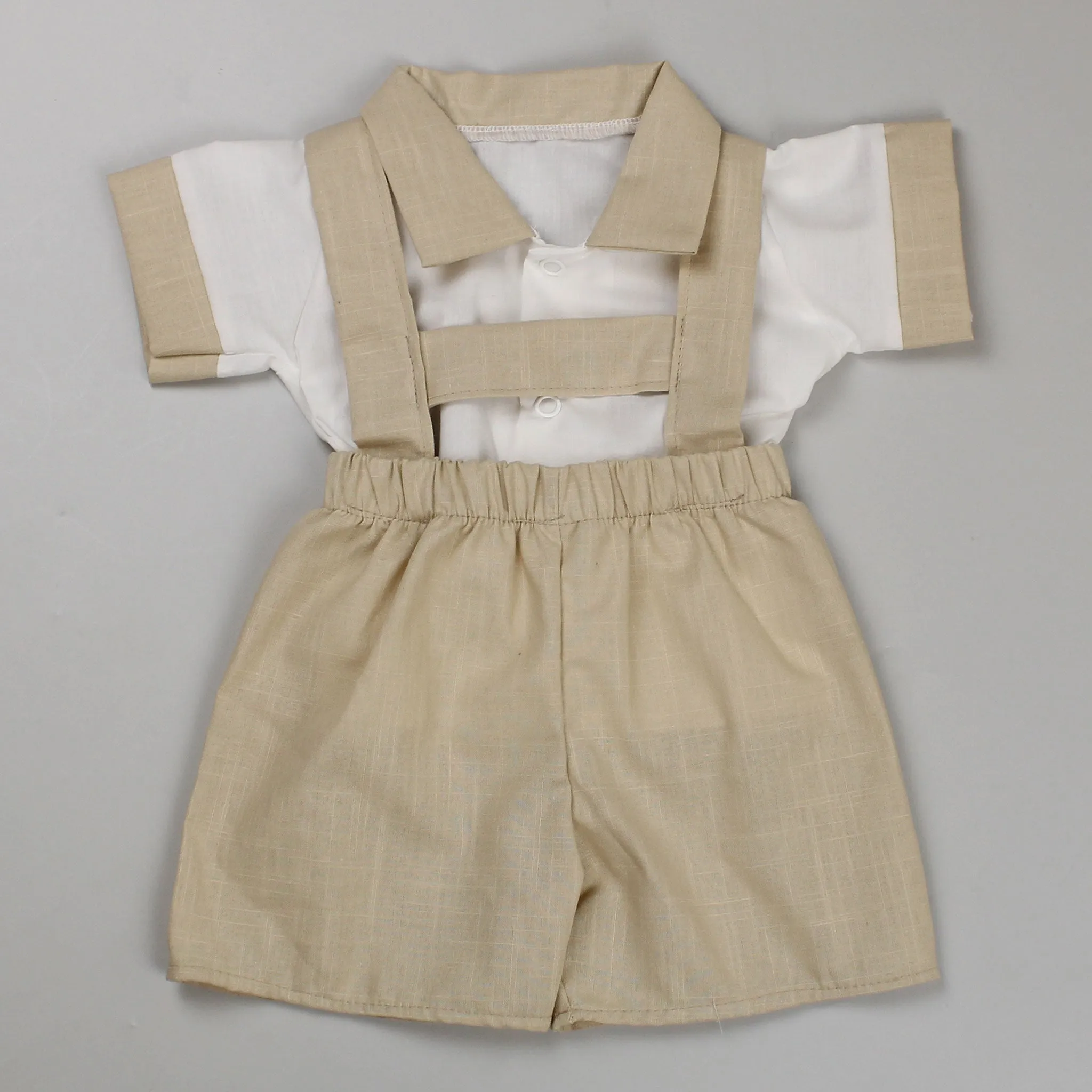 Baby Boys Beige Two Piece Outfit - Shirt and Short with Braces