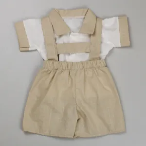 Baby Boys Beige Two Piece Outfit - Shirt and Short with Braces