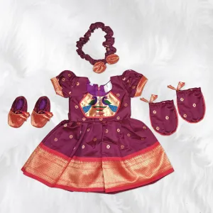 Baby Dress with Matching Hairband, Mittens, and Booties