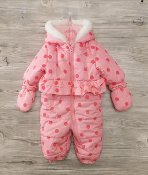 BABY GIRL SIZE 3/6 MONTHS - JOE FRESH, Pink Polkadot Ruffled Snowsuit EUC B27