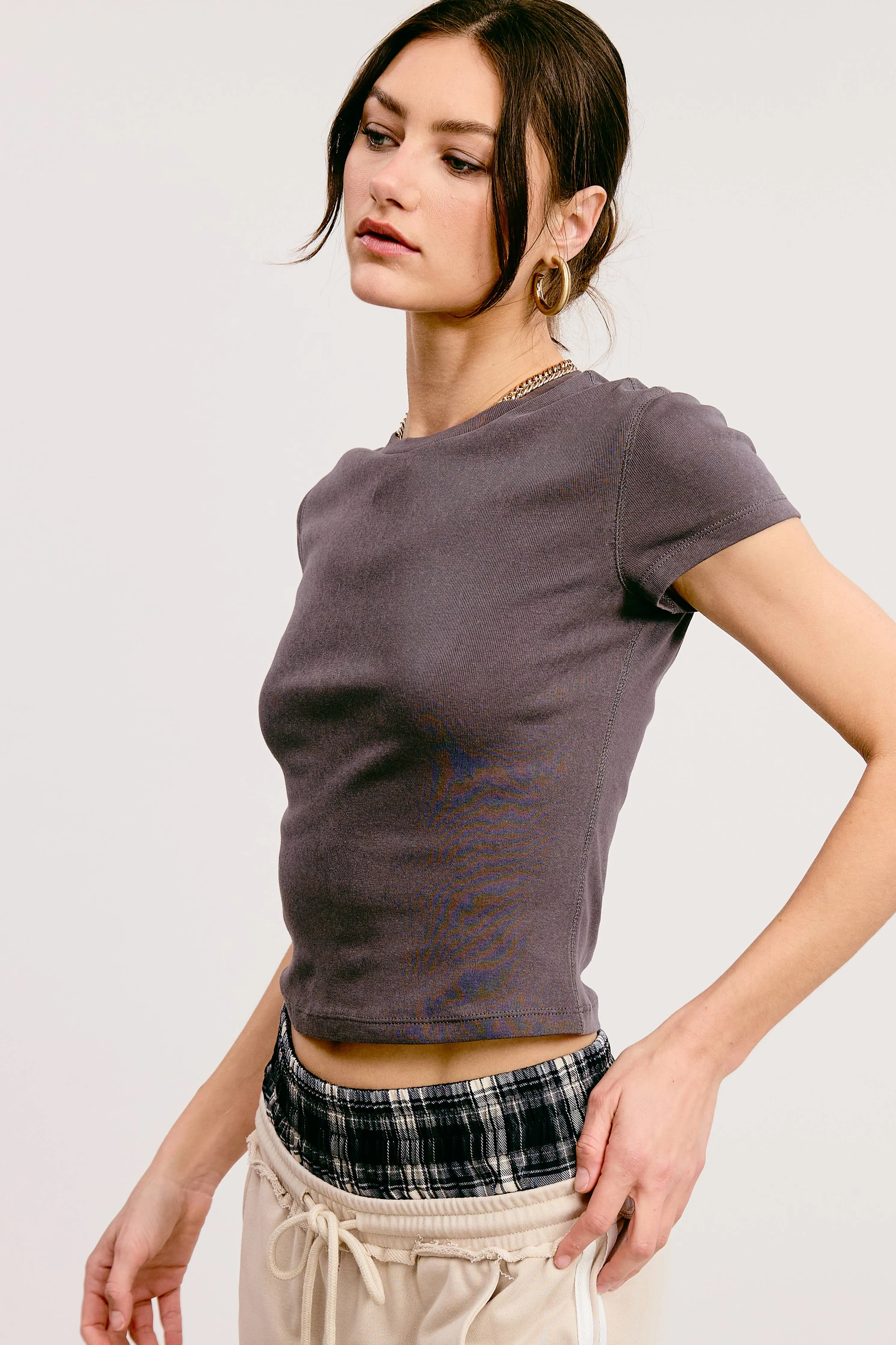 Basic Soft Solid-knit Short Sleeve Baby Tee Top