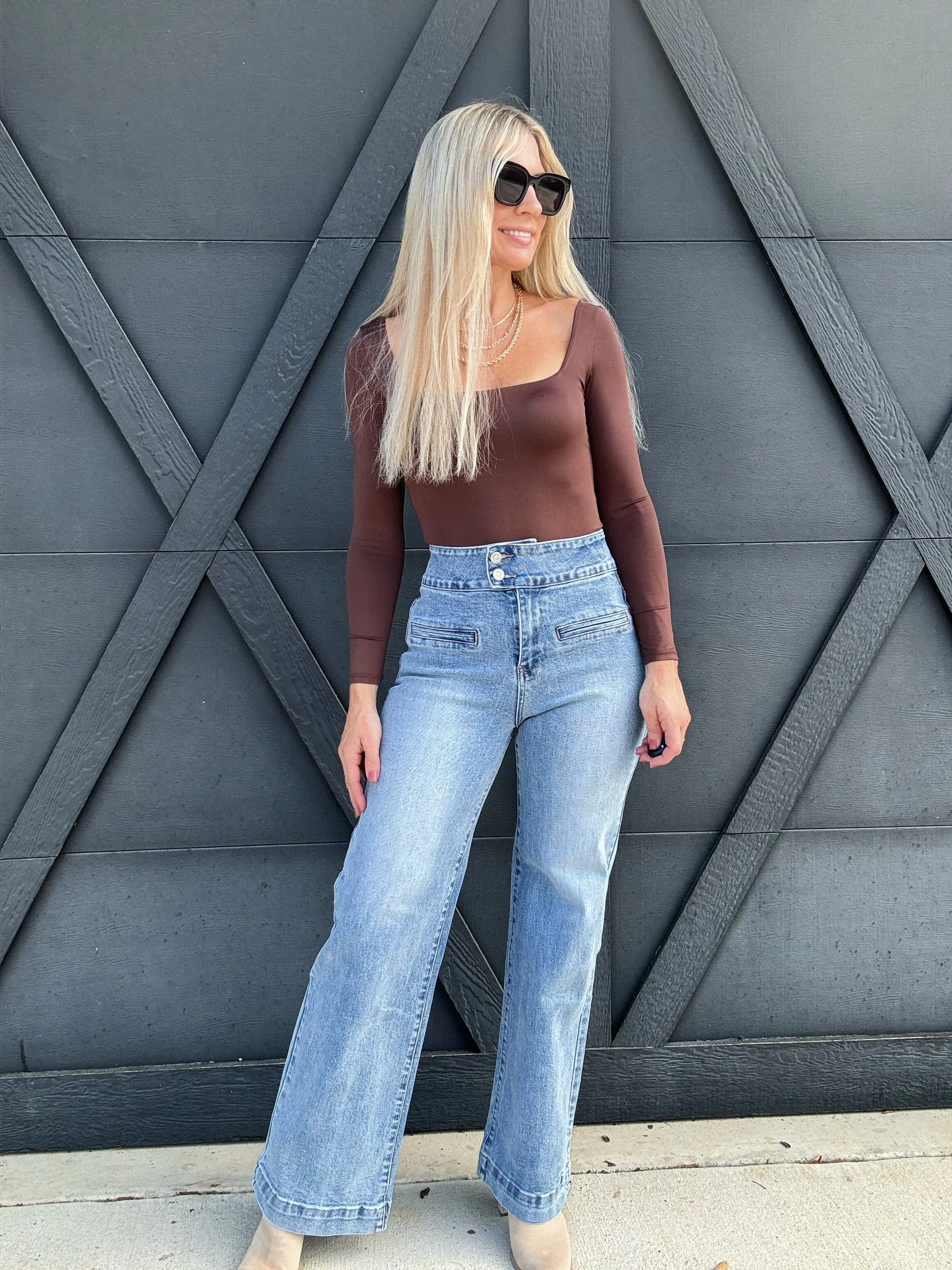 Bayeas Ella Super High Rise Wide Leg Jeans In Cambridge