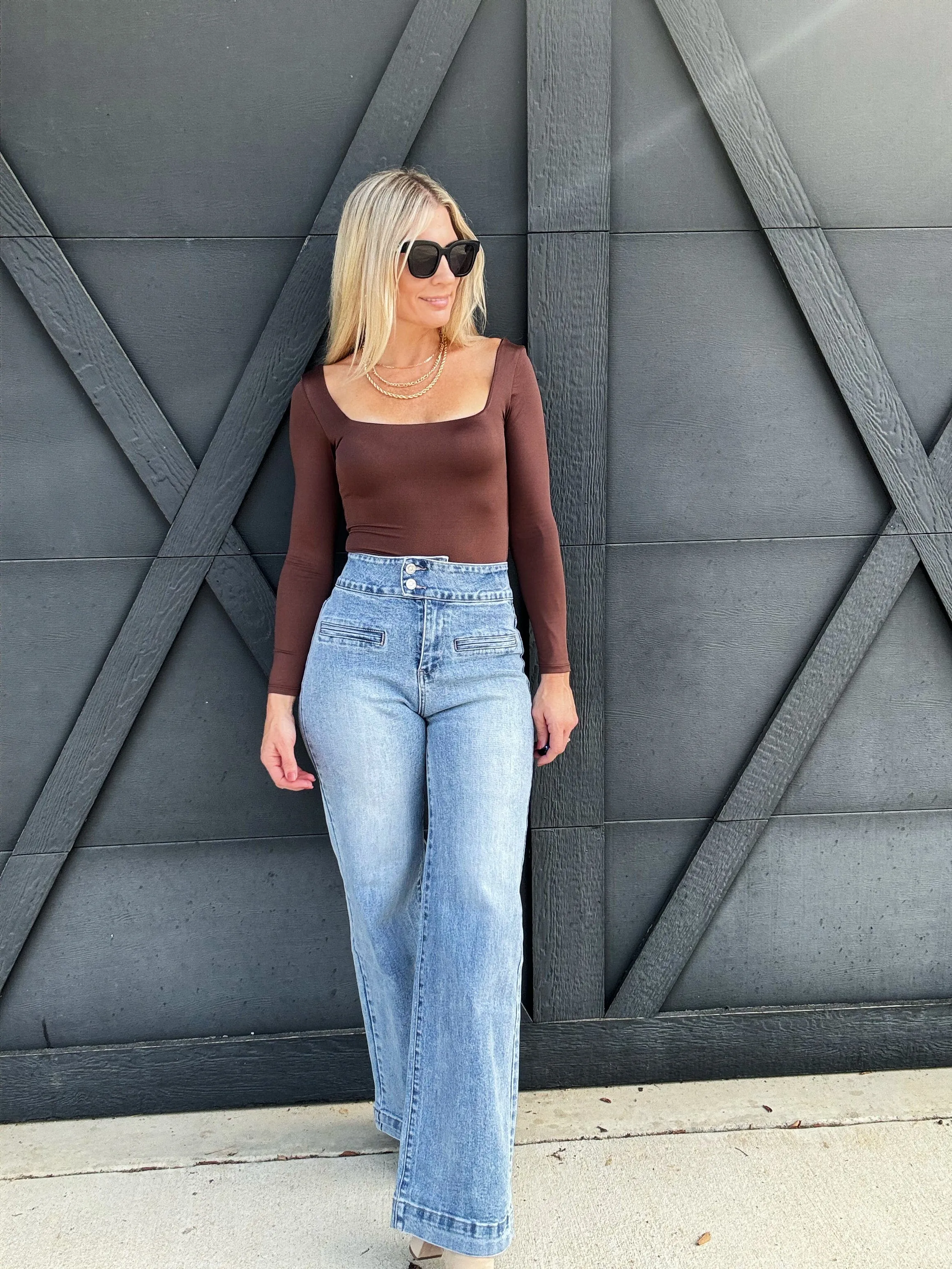 Bayeas Ella Super High Rise Wide Leg Jeans In Cambridge