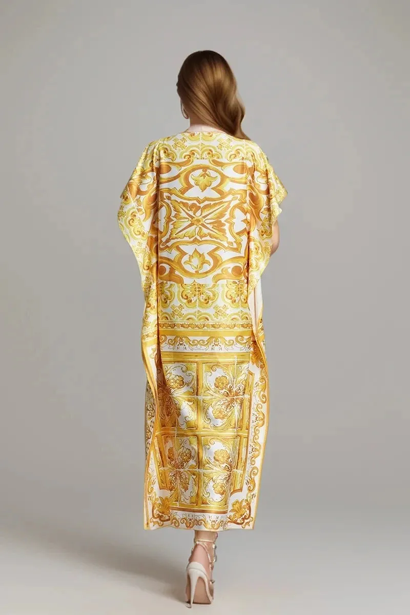 Beach Vacation Vintage Print Batwing Dress