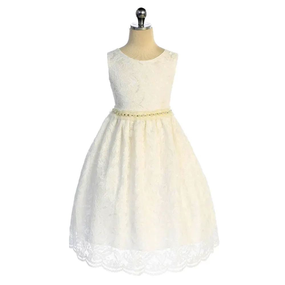 Belle of the Ball Dress - White Full Lace Diamante Sash