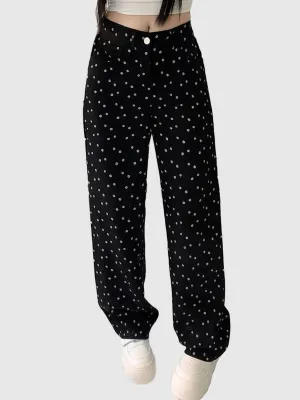 Black Floral Wide Fit Denim