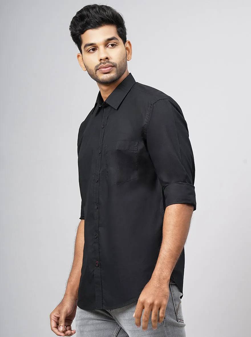 Black Solid Smart Fit Semi Casual Shirt | Greenfibre
