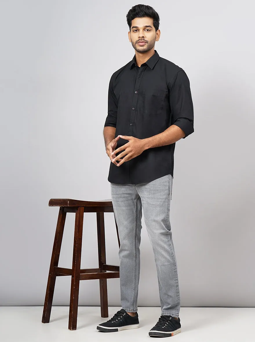 Black Solid Smart Fit Semi Casual Shirt | Greenfibre