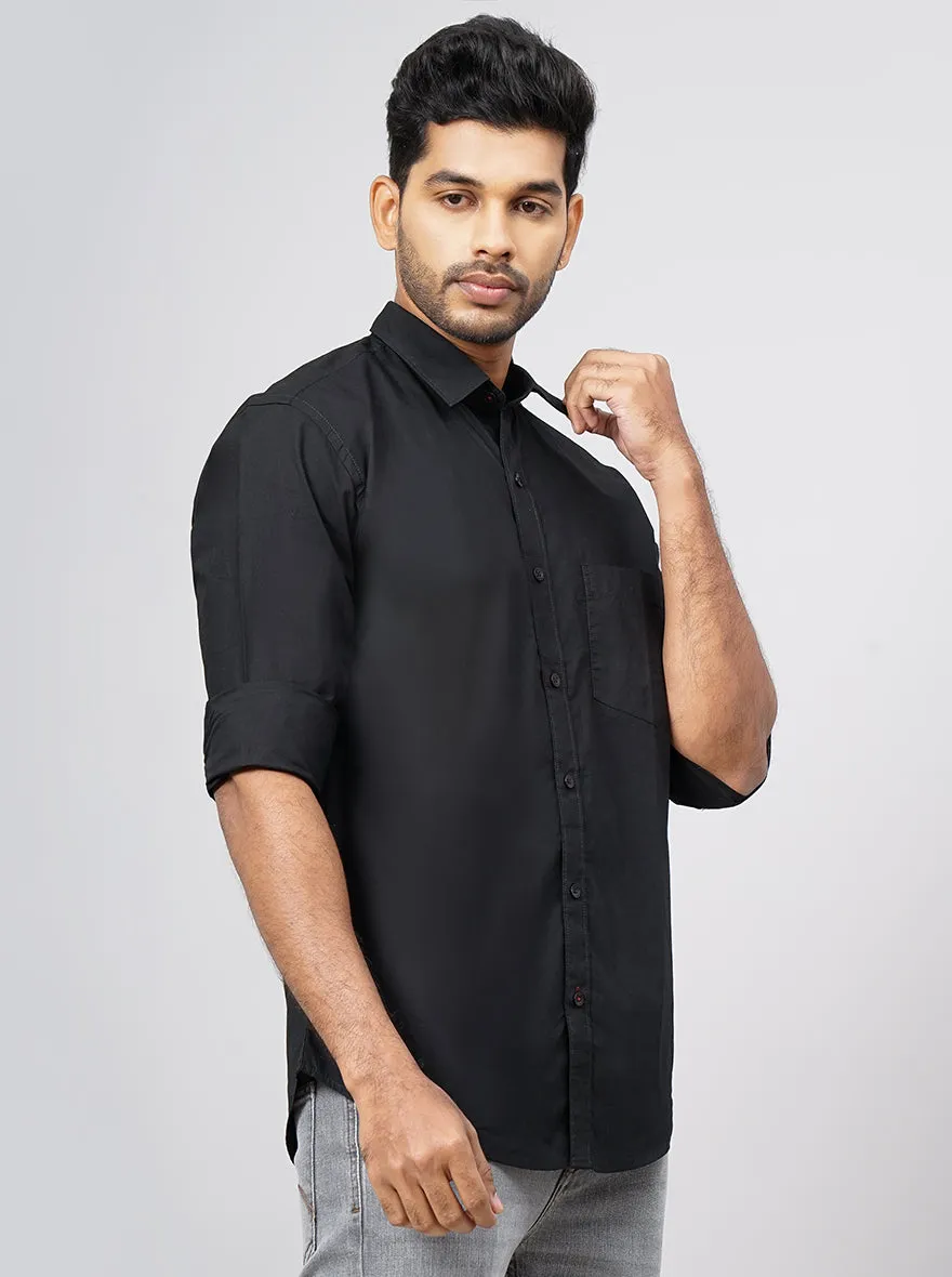 Black Solid Smart Fit Semi Casual Shirt | Greenfibre