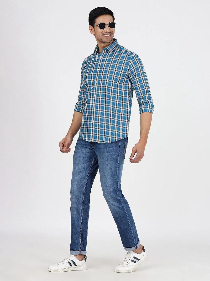 Blue Checked Smart Fit Semi Casual Shirt | Greenfibre